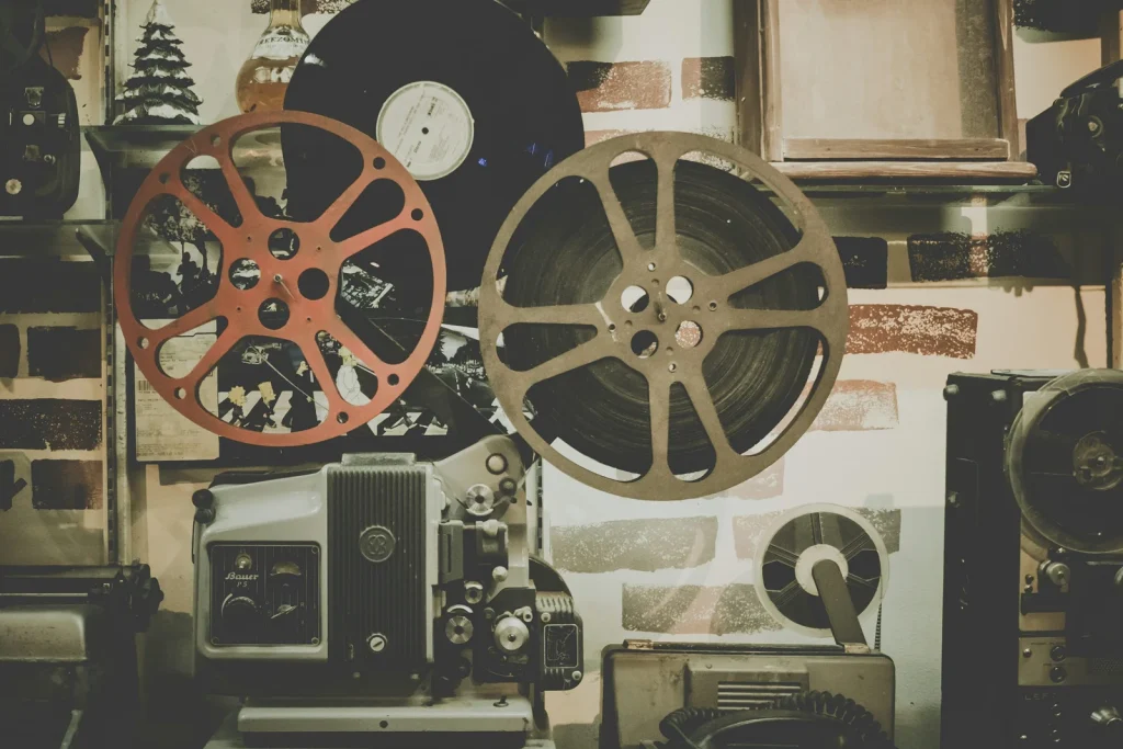 Film reels on an editing machine